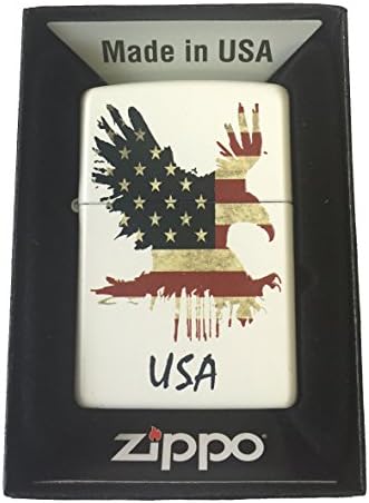 ZippoCustom Lighter - Eagle Splatter Drippy Paint Design USA Stars & Stripes White Matte