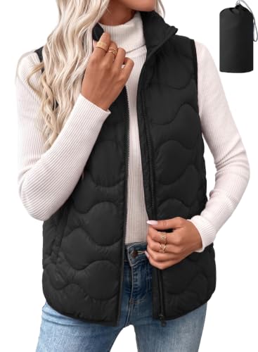 EVALESS Puffer Vest for Women Quilted Sleeveless Zip Up Jackets,Black,L at Amazon