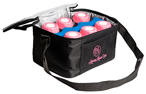 Breastmilk Cooler Bag Set for Nursing Mothers - Includes Baby Bottle Cooler Tote, (6) 5 oz Breast Milk Bottles, (6) Solid Lids, Contoured Ice Pack for Insulated Storage - Pink