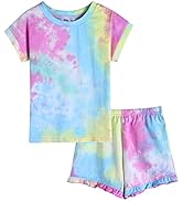 Greatchy Girls Tie Dye Shorts Set Summer Clothes Cotton Short Sleeve Pullover Top + Elastic Waist...