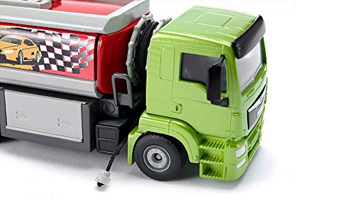 siku 2716, LKW mit Tankwagenaufbau, 1:50, Metall/Kunststoff, Grün/Rot, Ausrollbarer Tankschlauch – Bild 3