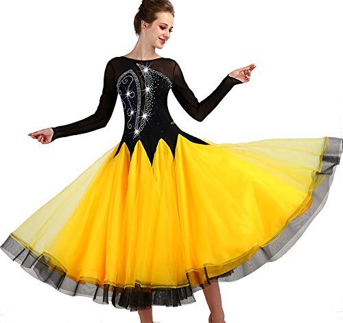 超特価激安 Garudaレディース社交ダンスドレス パーティーダンス発表会ワンピースドレス 舞台衣装ワンピース 黒 黄色 B07j38thwh 黒黄 Small 全ての Irfanputera Com