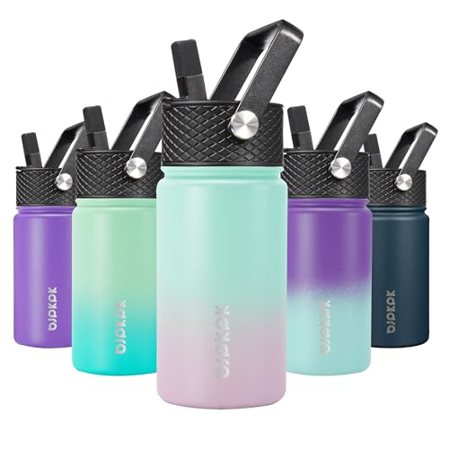 BJPKPK Garrafa de água com tampa de palha, garrafa de água isolada de 425 g, garrafas de água de metal de aço inoxidável, garrafa térmica reutilizável à prova de vazamento sem BPA, frasco, copos,