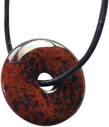 Teng Yu 30x5mm Mixed Gemstone Donut Pendant Bead & Black Rubber Necklace (Mahogany Obsidian)