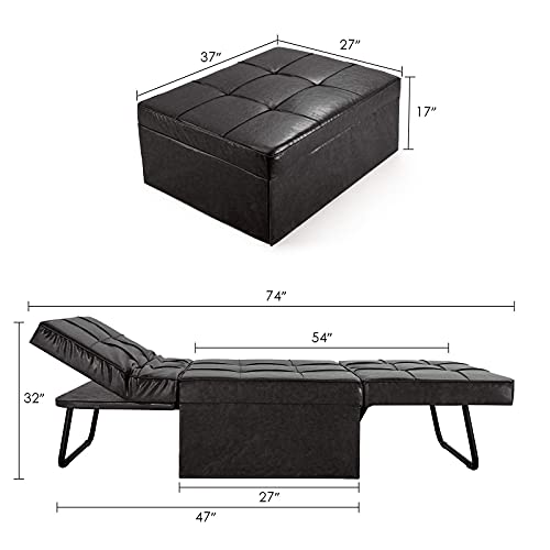 Vonanda Faux Leather Ottoman Sofa Bed, Small Modern Couch Multi