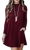 POGT Women's Sexy Long Sleeve Knitted Casual A-Line Sweater Dress with Pockets
