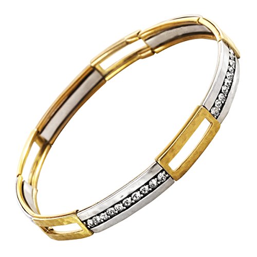 Silpada 'Fusion' Stretch Bracelet with Swarovski Crystals in Brass and Sterling Silver, 7.75"