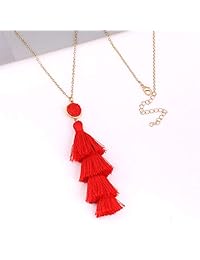 Seni Jewelry - Collar con colgante de borla en capas con flecos, para mujeres y niñas