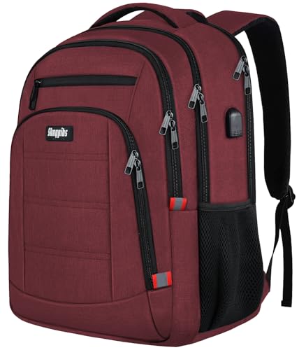 Skaypibs Backpack for Women Men, Travel School Backpacks for Teen Boys, Bookbag with USB Charging Port, Anti Theft College Backpack Fits 15.6 Inch Laptop, Casual Work Business Back Pack, Red