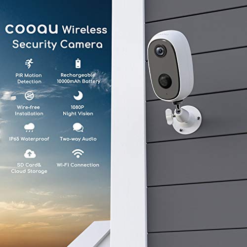 Security Camera Outdoor, COOAU Wireless Rechargeable Battery Powered