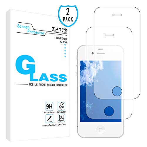 KATIN iPhone 4 4S Screen Protector - [2-Pack] for Apple iPhone 4S / iPhone 4 Tempered Glass Easy to Install Bubble Free 9H Hardness with Lifetime Replacement Warranty