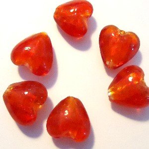 Glasperlen, 10 Stück, 12 mm, Silberfolie, Herzförmig – hellrot – A3944