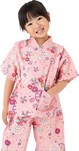日本製 綿の郷 女の子用リップル生地甚平 じんべい 子供 90 100 110 1