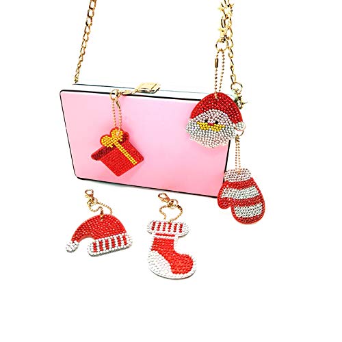 5D DIY Diamond Painting Keychain, 5 pcs Merry Christmas Shape, Mosaic Making Full Drill Special Shape Diamond Painting Kit for Bags, Smartphone Straps, 5 Pack - Thumbnail 4