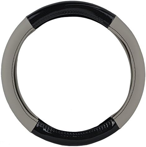 KM World Gray 13.5-14.25 Inch PU Leather and Carbon Design Steering Wheel Cover With Precise Hand Placements, Fits Honda Civic
