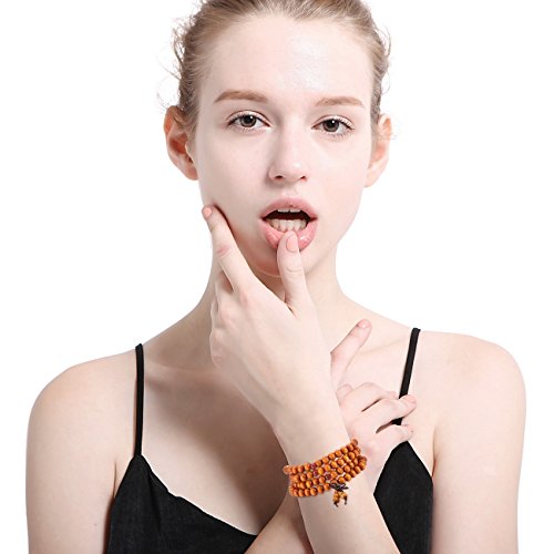 MOWOM 6PCS 8mm Wood Bracelet Link Wrist Necklace Chain Tibetan Buddhist Sandalwood Bead Prayer Buddha Mala Chinese Knot