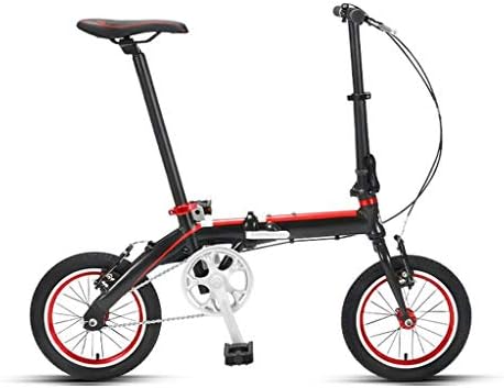 超軽量ポータブル折りたたみ自転車 成人用の男性用と女性用の14インチvブレーキシティバイク 調整可能なハンドルと快適なサドル ブラック シングルスピード