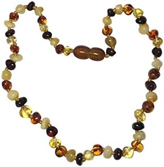 Raw Baltic Amber Teething Necklace By UMAI - Pain Relief For Teething - Certified Amber - Safely Knotted Beads - Multi Color