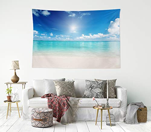 HIYOO Home Nature Art Wall Hanging Fabric Tapestry, Tropical Ocean Sea Coast Beach Waves Theme Design, Decor For Bedroom Living Room Party Background Photography Backdrops 90"W x 71"H - Sunshine Beach