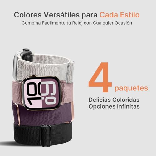 Fullmosa 4 Pack Correa Resistente al Agua Compatible con Apple Watch 40mm 41mm 38mm 42mm(S11 S10), Correa Nylon Elástico Deportiva para iWatch Se 3/2/1 Series 11 10 9 8 7 6 5 4 3 2 1 Para Mujer Hombre