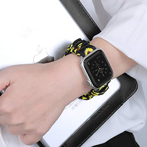 Huishang Scrunchie Watch Band Compatible for Apple Watch Band 38mm 42mm 40mm 44mm, Soft Pattern Replacement Wristband Women Compatible with iWatch Apple Watch Series 5 4 3 2 1(Sunflower,38/40mm)