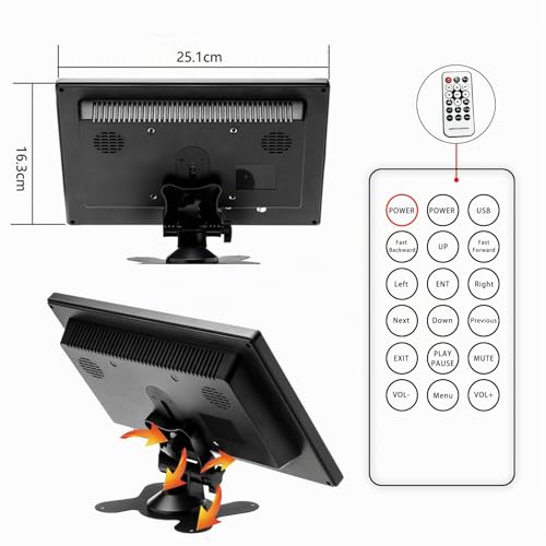 CAMECHO 10.1 Inch HD CCTV Mini Monitor, LCD Color 1024x600 VGA HDMI BNC AVI Input PC DVR Monitor Car Backup And Home Security Screen