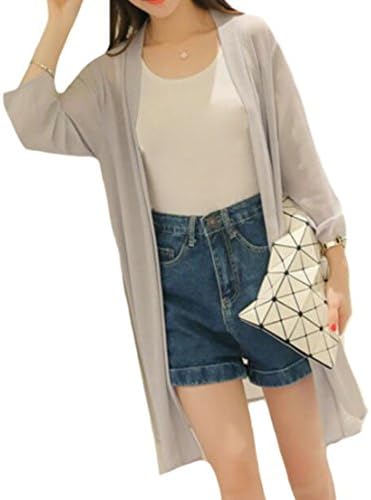 GloryA Womens Flowy Thin Open Front Solid Chiffon Long Cardigans Light Gray XL