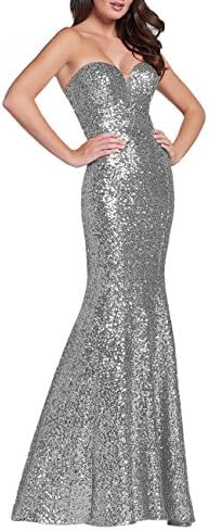 FNKS Women Sparkly Rose Gold Long Sequins Bridesmaid Dress Prom/Evening Gowns