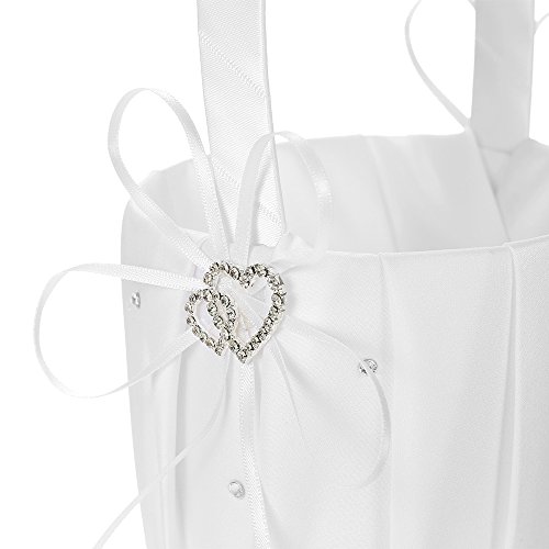 Decdeal Double Heart Satin Ring Bearer Pillow and Wedding Flower Girl Basket Set 6 x 6 inches