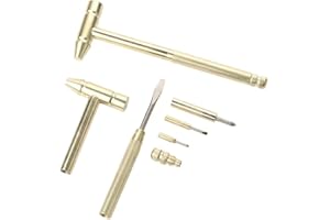 LUHAOMISKY 1Pc Mini Golden Brass Hammer with Screwdriver Hand Tools Multifunction 6 in 1 Jewelers Hammer for Repair Mobile Phones,Laptops,Watches,Glasses,Small in Size and Light in Weight