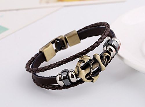 Appmax Retro Cowhide Braided Bracelet Men and Women Alloy Anchor Leather Multi - Layer Bracelet Jewelry (Brown)