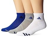 adidas Boys Cushion Quarter Socks (Pack of 3), Bold Blue/Black - White/Bold Blue - Heathered Light Onix/Bold Blue, Large
