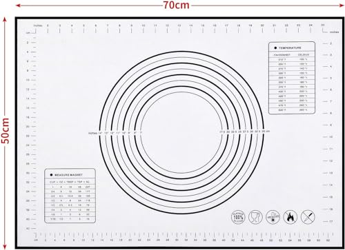 SAEIV Silicone Baking Mat 70 x 50 cm Silicone Baking Mat Non Slip Non Stick Measuring Mat for Fondant Pastry Pizza Baking Mat BPA Free (Black + 3