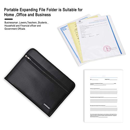 JUNDUN Expanding File Folder Accordion Document Organizer Fireproof and Waterproof Document Bag with A4 Size 13 Pockets Zipper Closure Non-Itchy Silicone Coated Portable Filing Pouch (14.4"x10.2") - Thumbnail 3