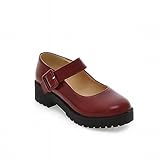 Show Shine Women's Fashion Buckle Platform Chunky Heel Mary Janes Shoes