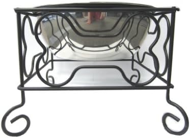 YML 7-Inch Wrought Iron Stand with Single Stainless Steel Bowl - Size: Medium (6.75" H x 8.25" W x 8.25" D)