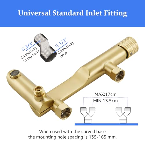 Bath Faucet with 3 Jets, Wall Mounted Bath Mixer Tap with 90° Rotating Spout, 1.5 m Flexible and Bracket, Bathroom Mixer Tap in Brass (Brushed Gold)