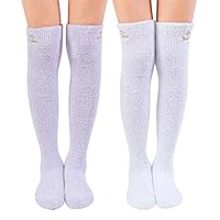 SKOLA 2 Soft Warm Fuzzy over the Knee High Long Winter Cozy Slipper Socks (Dark Purple/Blue 2Pairs)