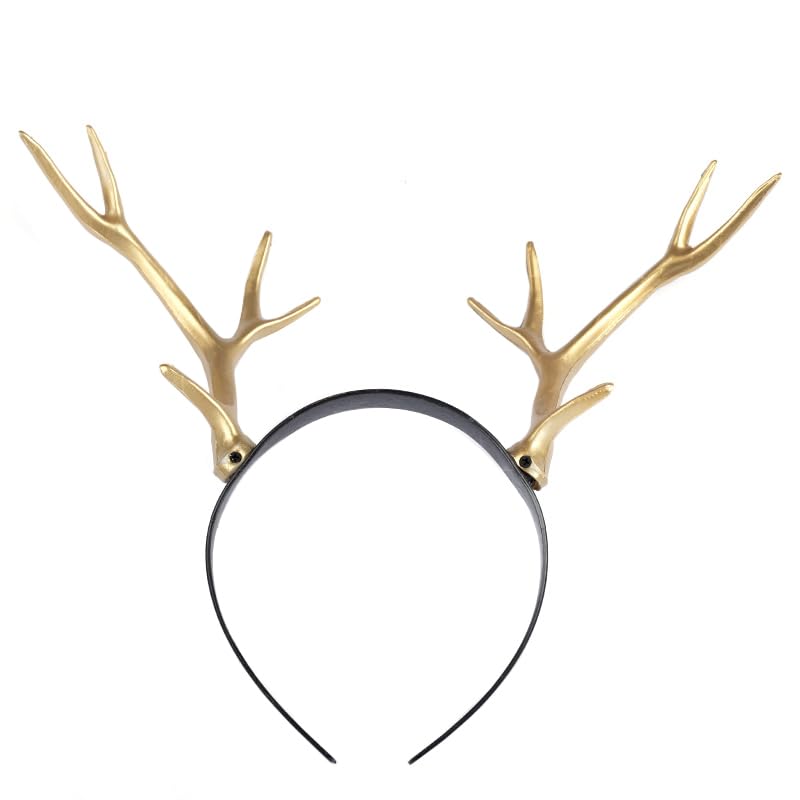minkissy Golden Deer Antler Hair Hoop Reindeer Hairband Deer Ears Headband Halloween Headband Party Headdress Antlers Cosplay Accessories for Miss Adult