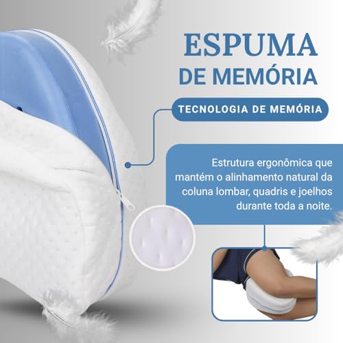 Travesseiro Almofada De Pernas Ortopédico Alivia Dores No Corpo Lombar, Ciática, Articulações, Joelhos e Gravidez - Espuma de Memória