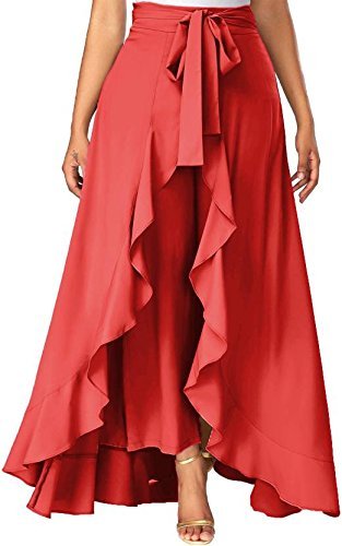 dudi's women's cotton ruffle palazzo skirt (d41_red_xl)