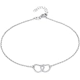Vanbelle Sterling Silver Jewelry - Rhodium Plated 925 Stamp - Interlinked Open Couple Heart Anklet - Jewelry Stylish Beautifully Designed for Women - 9" Long + 1" Extender