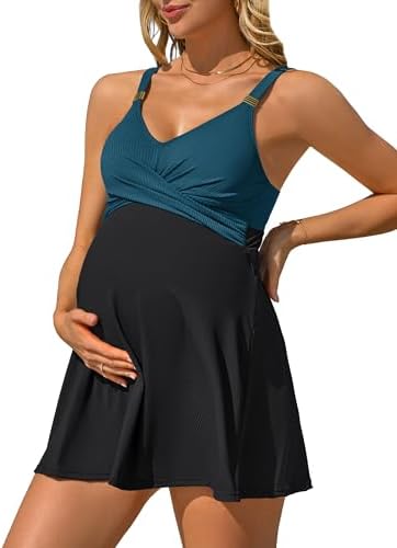 Summer Mae Ribbed Maternity One Piece Swimsuit Dress Wrap Bathing Suit with  Built-in Pocket Short Swimwear Tie Knot Skirt Black 4 at Amazon Women's  Clothing store