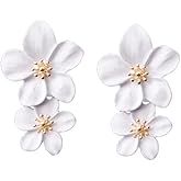 Flower Dangle Earrings Boho Layered Floral Petal Drop Earrings Hypoallergenic Lightweight Earrings Chic Flower Statement Stud Earring for Women