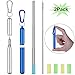 Collapsible Reusable Straws Stainless Steel, Telescopic Metal Straws Drinking Straw with Portable Travel Case, Keychain, Cleaning Brush, Silicone Tips, 2 Pack (Royal blue & Silver)