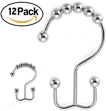 KOP 【12 PCS】Shower Curtain Rings, Double-hook Rustproof Stainless Steel Shower Curtain Hooks Chrome Plated Rollerball Shower Rings Rust Resistant Friction Free Polished Chrome for Bathroom Shower