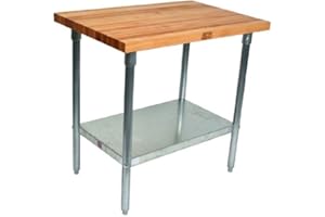 John Boos HNS01 Maple Top Work Table with Galvanized Base and Shelf, 36" x 24" x 1-3/4"