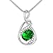 GULICX Green Pendant Necklace Emerald Color Silver Tone Prong Round Stone