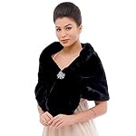 Aukmla Sleeveless Faux Fur Shawl Wedding Fur Wraps and Shawls Bridal Fur Stole for Brides and Bridesmaids