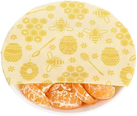 Beeswax Food Storage Wraps, 3 Pack, Eco Friendly Reusable Food Wraps, Sustainable Plastic Free Food Storage, Honeybee & Honeycomb Print - 1 Small, 1 Medium, 1 Large